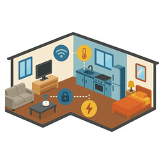 Isometric Smart Living Room with Connected Devices