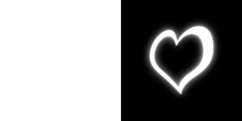 White glowing heart shape with transparent and black background
