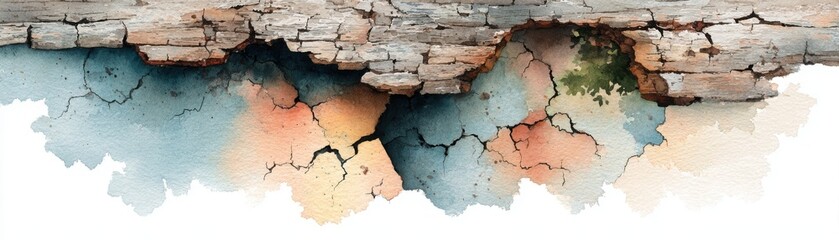 Obraz premium A textured, weathered wall with peeling paint and cracked plaster revealing layers of blue, orange, and beige colors.