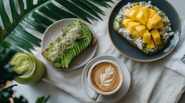 Healthy Breakfast Food With Coffee Latte - Powered by Adobe