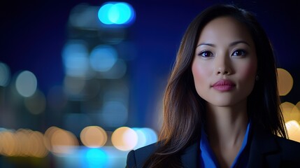 Fototapeta premium Confident Businesswoman Portrait Against Urban Night Background
