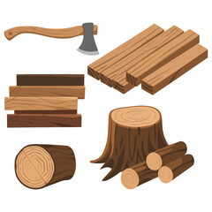 Axe and chopped firewood tools vector isolated white