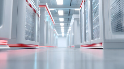 a data center filled with rows of servers. the image of a modern and technologically advanced server room
