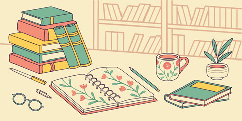 Back to school concept: A vibrant isometric illustration of a colorful city street with school children, buildings, and office supplies, perfect for education designs