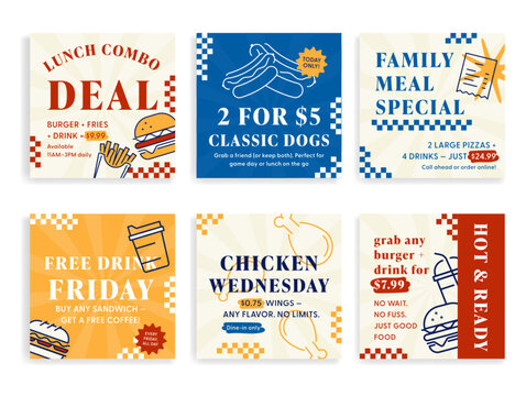 A set of web banners that advertise the cafe s various offers, including set meals, special events and promotions on dishes, desserts and drinks
