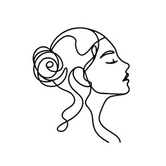 one line art mono line girl  side view