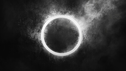 Circular white ring against dark, smoky background