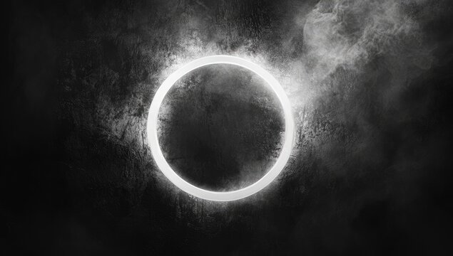 Circular white ring against dark, smoky background