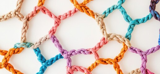Colorful braided ropes forming a geometric pattern.