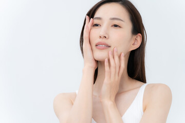 白バックの若い女性のビューティー