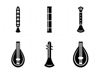 flat icon set of n6 colonial-era musical instrument