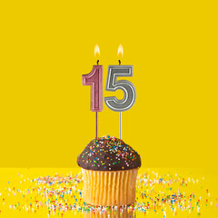 Birthday on a yellow background - Number 15 candle