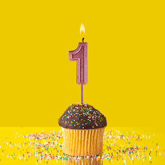 Birthday on a yellow background - Number 1 candle