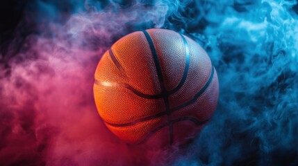 Dynamic basketball action in a smoky environment capturing the essence of sports and motion