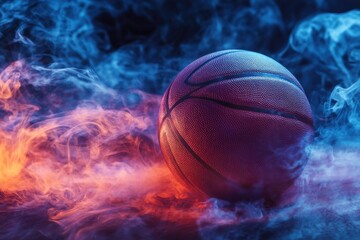 Dynamic basketball action urban arena high-energy sports photography neon lighting close-up view motion concept