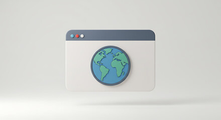 3D Render: Global Connectivity - Minimalist Browser Icon on Glass