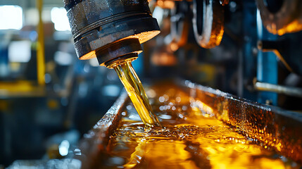 A machine is pouring oil into a container