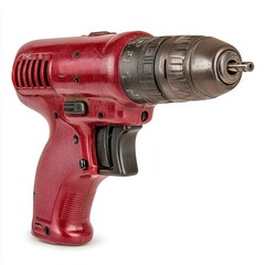 Vintage Red Electric Drill on White Background