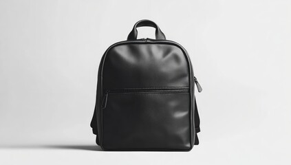 Naklejka premium Black leather backpack, front view