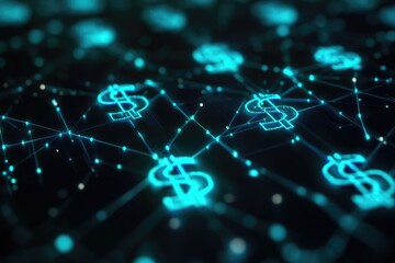 Abstract network of glowing dollar signs