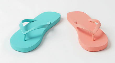 Pastel Aqua and Coral Flat Thong Sandals on White Background