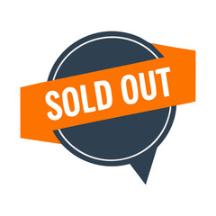 Sold Out speech bubble PNG. Modern chat icon badge with orange ribbon for e-commerce. Out of stock sticker, shopping notification, and unavailable retail sign. Isolated vector graphic on transparent