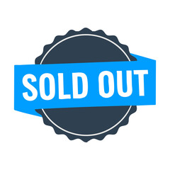 Sold Out badge PNG. Modern flat design stamp with blue ribbon banner for e-commerce. Out of stock label, shopping sticker, and unavailable seal for retail. Isolated vector graphic element