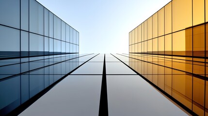 Fototapeta premium Glass Facade of Modern Buildings in Blue and Orange Colors