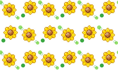 Pixel Sunflower Repeat. Playful Summer Seamless Pattern for Packaging and Backgrounds