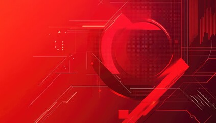 Abstract red digital graphic with swirling, geometric shapes and lines
