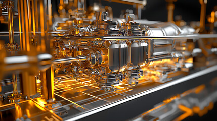 A machine with a lot of metal parts and a lot of gold