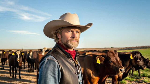 Cowboy Man Beard Hat Scarf Herd Cattle Cow Tag 