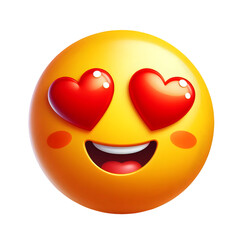Smiling emoji with heart eyes and blushing cheeks isolated on transparent background