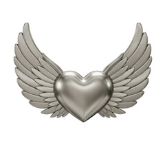 Obraz premium 3D realistic silver heart with wings for love, freedom, angel, or fantasy concept isolated on a transparent background, png, cutout