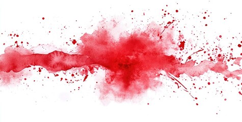 Abstract watercolor splatter, red on white