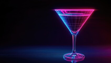 Neon martini glass, glowing lines