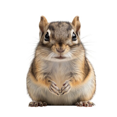 Obraz premium Front view of a striped chipmunk standing against a solid white background in realistic stock style