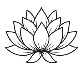 Line art lotus flower isolated on white background. Minimalist lotus outline.