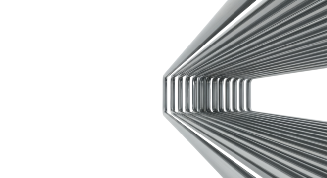 Abstract metallic pipes structure, tunnel or framework isolated PNG with Transparent Background