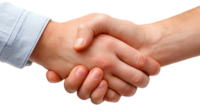 Agreement handshake: A close-up captures the precise moment of a decisive handshake, symbolizing agreement, partnership, and mutual respect between individuals.