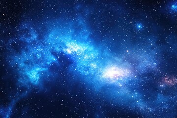 Obraz premium Deep space nebula ablaze with vibrant blues and purples, speckled with distant stars