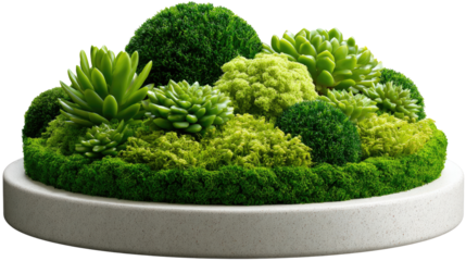 Vibrant Miniature Garden: A close-up shot showcases a lush, miniature garden arrangement, highlighting the beauty and intricacy of various plant textures and forms.