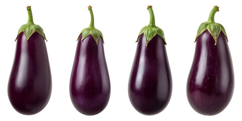 Whole Fresh Eggplants Isolated on Transparent Background – High-Resolution PNG