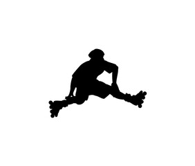 Silhouette of a rollerblader performing a jump.