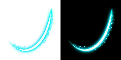 Blue glowing magic light trail with transparent and black background
