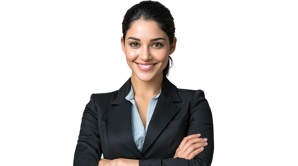 Confident Business Woman: A poised businesswoman radiates confidence and professionalism in a headshot, exuding a strong, positive demeanor and ready for success. 