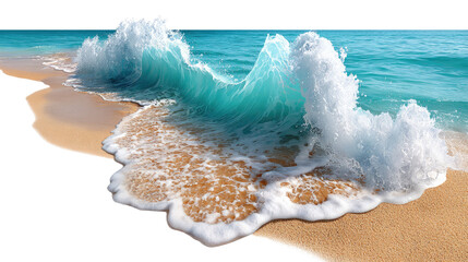 Coastal Rhapsody: A captivating view of ocean waves crashing onto a pristine sandy shore, embodying the raw power and gentle beauty of the sea.