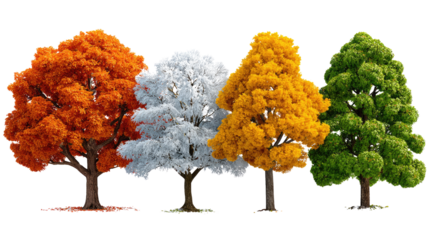Four Seasons Symphony: A quartet of trees, each resplendent in the vivid hues of a different season. From the fiery reds of autumn to the verdant greens of summer.