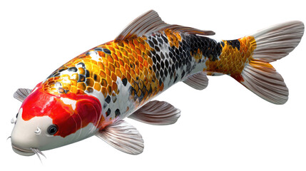 Koi Fish: A vibrant Koi fish swims gracefully in a tranquil underwater scene, its colorful scales and distinctive features creating a sense of serenity and natural beauty.