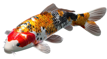 Koi Fish: A vibrant Koi fish swims gracefully in a tranquil underwater scene, its colorful scales and distinctive features creating a sense of serenity and natural beauty.
